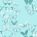 vector illustration for seamless blue background with butterfly in cute cartoon style