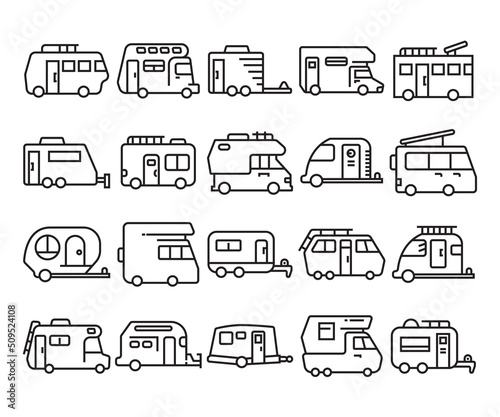 Fotografiet motorhome and recreational vehicle trailer icons set