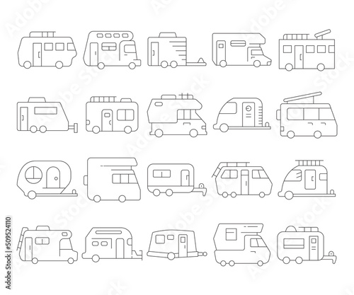 motorhome and recreational vehicle trailer icons set