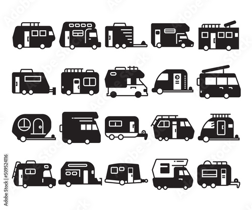 recreational vehicle and camper van icons set
