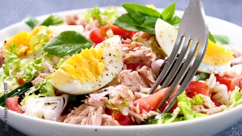 rice salad and fork eating