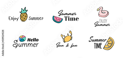 Stickers summer fruits set icons elements doodles