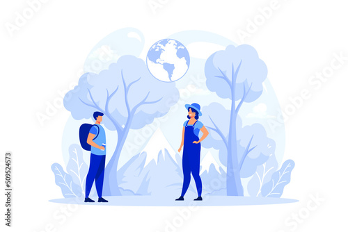 Geography class concept. Studying the lands, features, inhabitants of the Earth. Cartography, geology and environment research. Isolated vector illustration