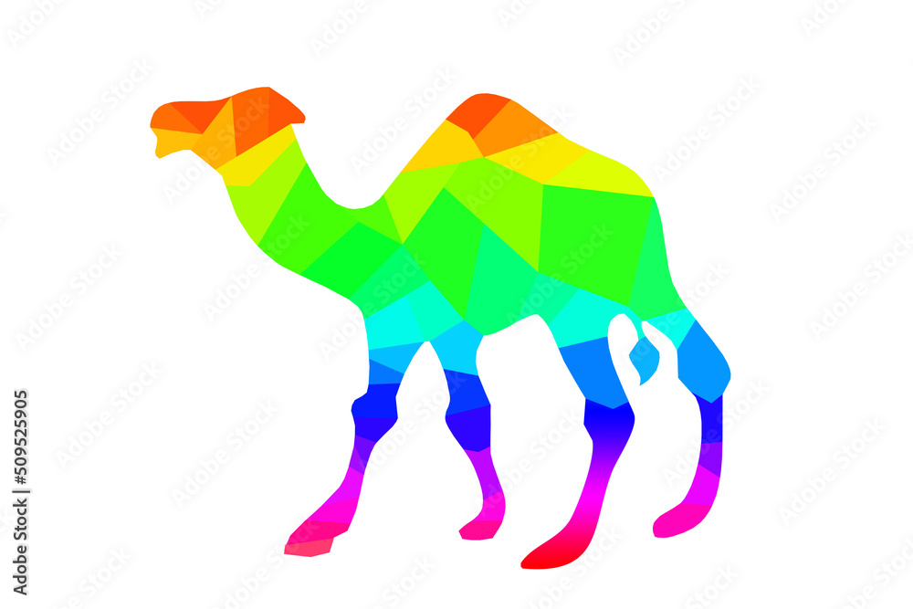Colorful illustration of camel , graphic , sharp edges, on white background, image, button, web