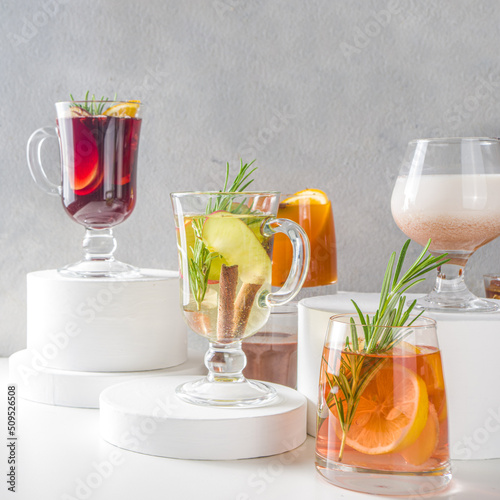Various autumn winter alcohol cocktails