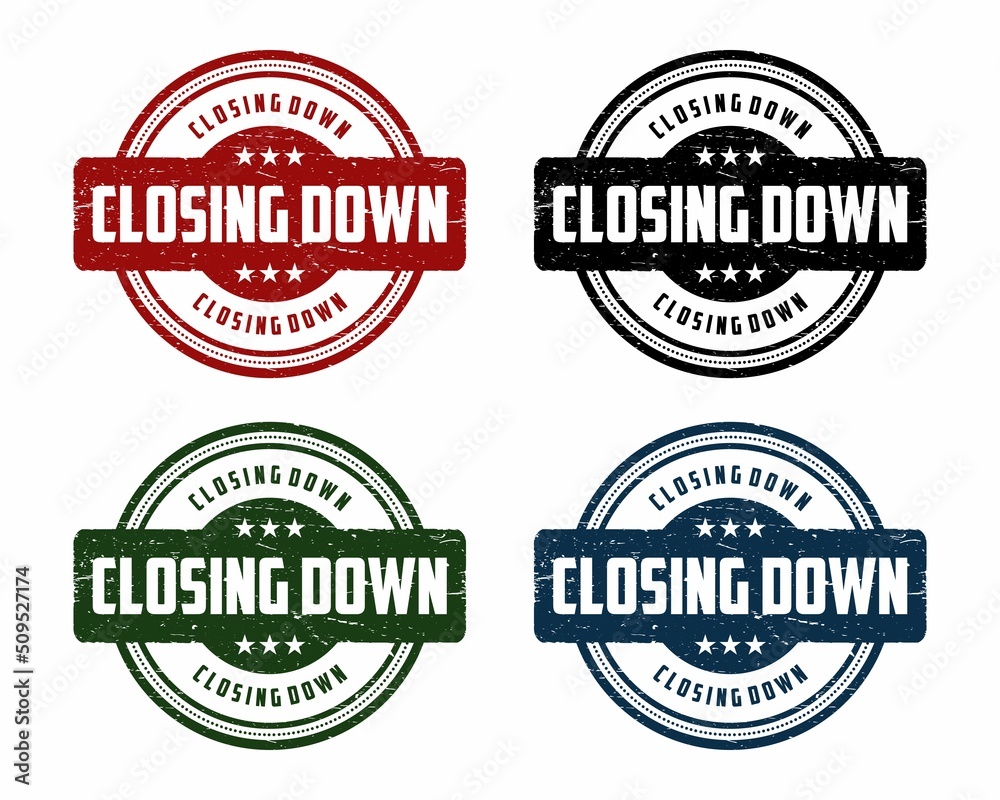 Obraz premium Closing down grunge rubber stamp on white background, vector illustration