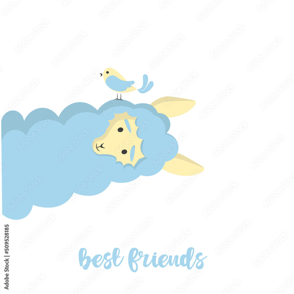 Fototapeta premium Cute llama and bird. Best friends animal characters. Kids vector illustration.