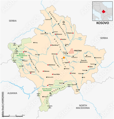 Vector map of the southern European Republick Kosovo