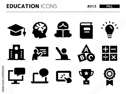 教育に関連する塗りつぶしスタイルのアイコンセット_013