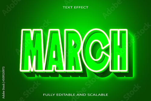 March editable Text effect 3 dimension emboss neon style