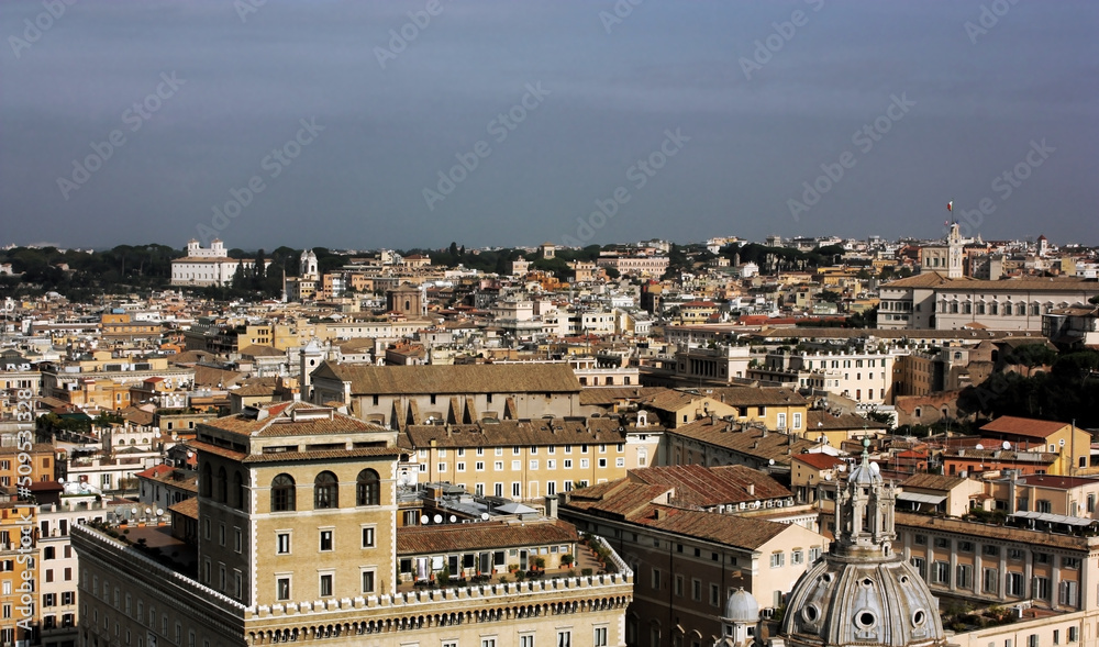 Aerial view of Rome, Italy. Beautiful ancient buildings, cityscape