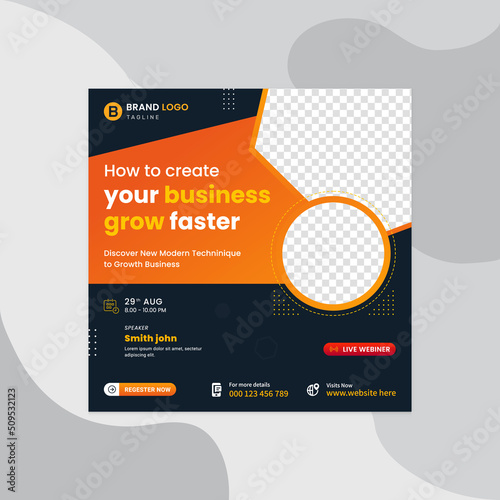 Digital marketing lives webinar and business social media post template. Marketing social media post design or square social media post banner. Marketing agency social media post template pro vector.