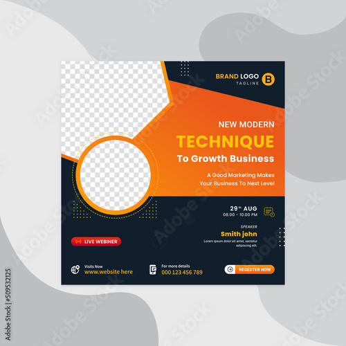 Digital marketing lives webinar and business social media post template. Marketing social media post design or square social media post banner. Marketing agency social media post template pro vector.