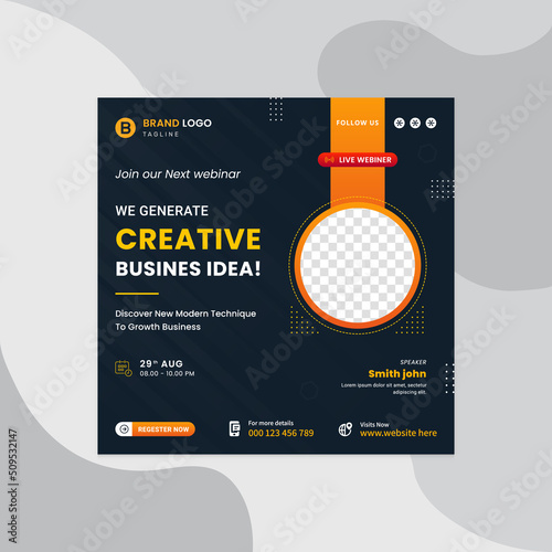 Digital marketing lives webinar and business social media post template. Marketing social media post design or square social media post banner. Marketing agency social media post template pro vector.