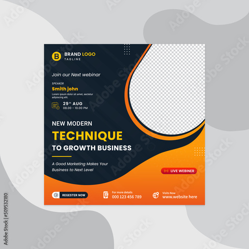 Digital marketing lives webinar and business social media post template. Marketing social media post design or square social media post banner. Marketing agency social media post template pro vector.