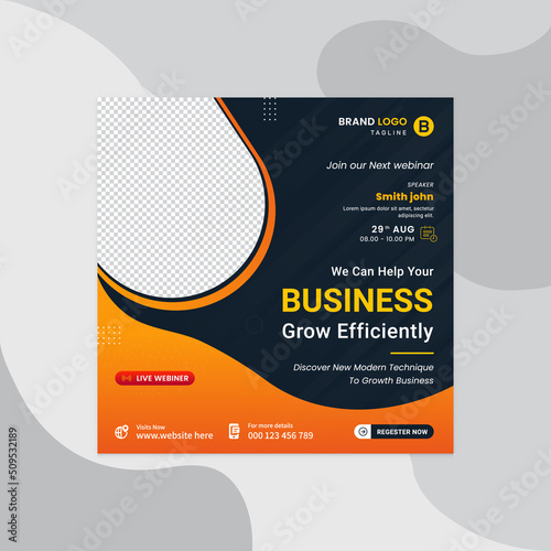 Digital marketing lives webinar and business social media post template. Marketing social media post design or square social media post banner. Marketing agency social media post template pro vector.