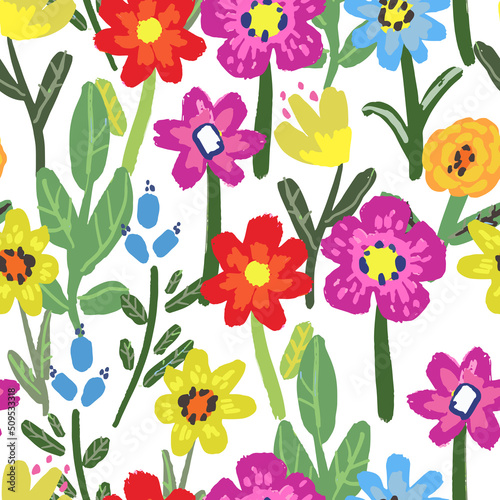 Seamless pattern with flowers on white background.