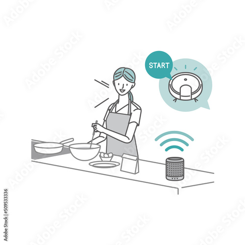 料理中にスマートスピーカーに話してお掃除ロボットをコントロールする