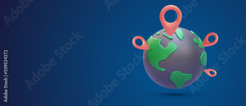 3d location pin pointer on global earth. Vector illustration