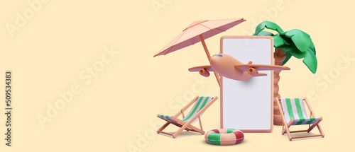 Banner for booking airline tickets online in 3d realistic style. Vector illustration