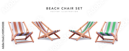 Photographie Set of 3d realistic beach chairs with shadow isolated on white background