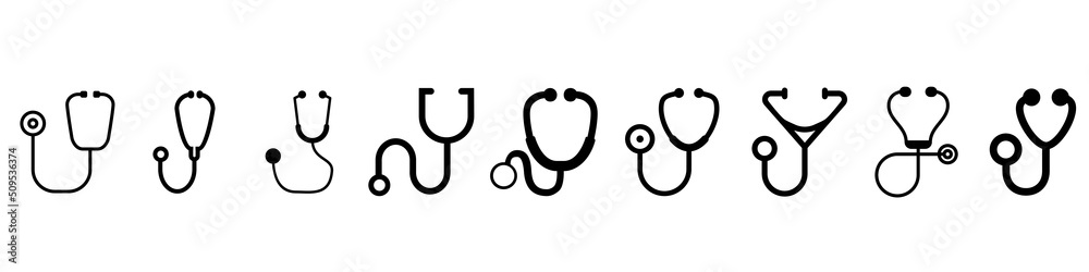 Stethoscope vector icon set, medicine illustration symbol collection. doctor sign. hospital logo. Stethoscope vector icon set, medicine illustration symbol collection. doctor sign. hospital logo.