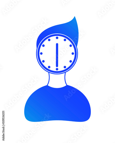 Blue silhouette of man with clock instead of head. Concept of working time, office, business, schedule, waiting time