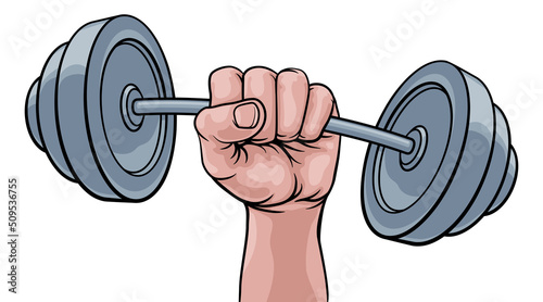 Weight Lifting Fist Hand Holding Barbell Concept