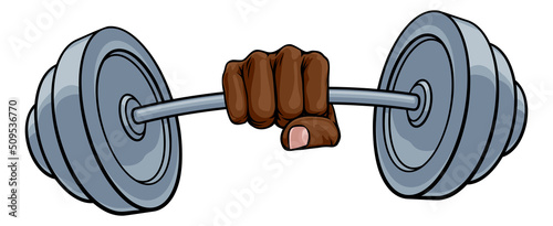 Weight Lifting Fist Hand Holding Barbell Concept