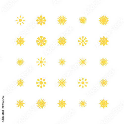 Set of flat sun icons. Collection of design elements. Decorative symbols. Vector illustration. 