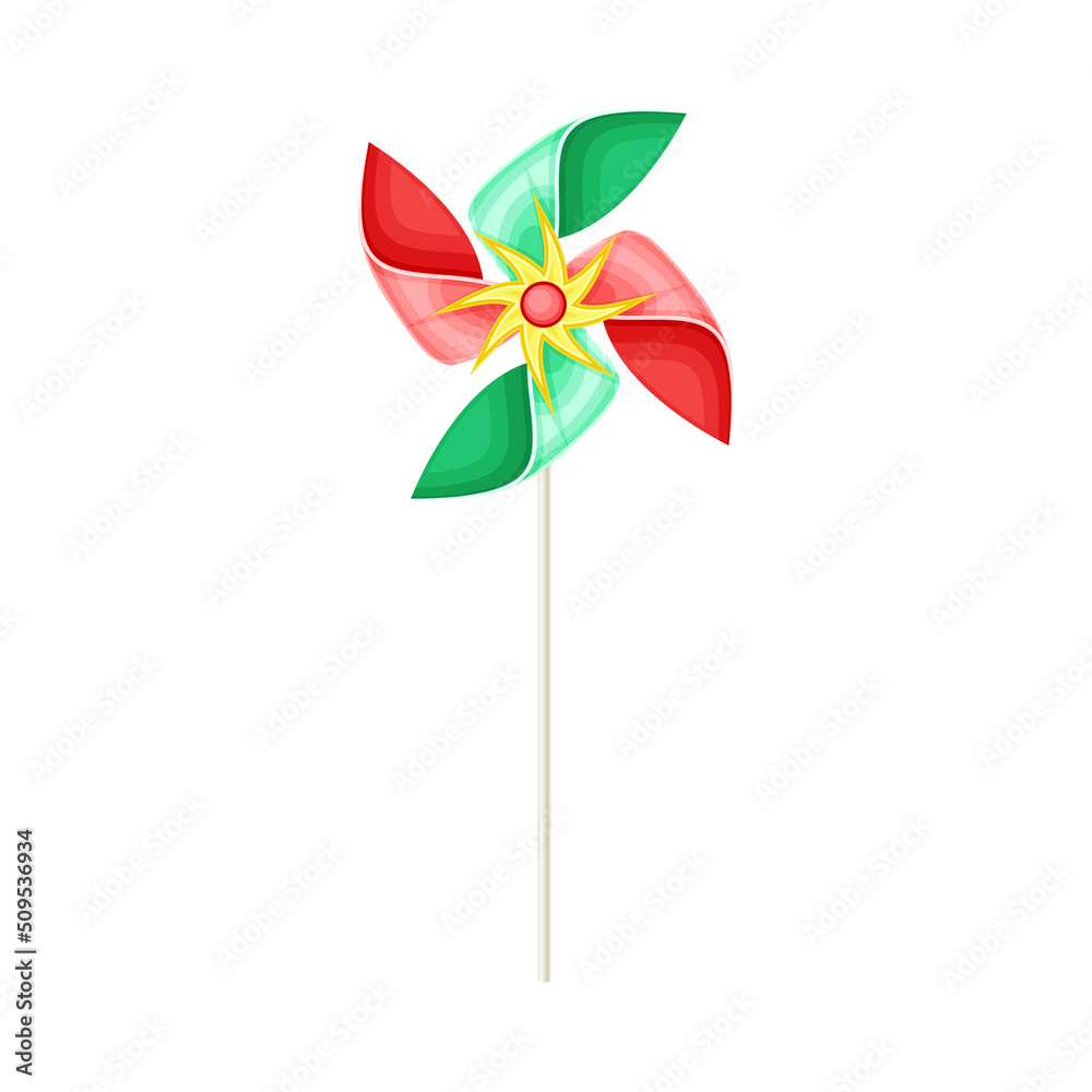 Colorful Pinwheel Toy with Paper Curl Attached to Stick Vector Illustration Colorful Pinwheel Toy with Paper Curl Attached to Stick Vector Illustration