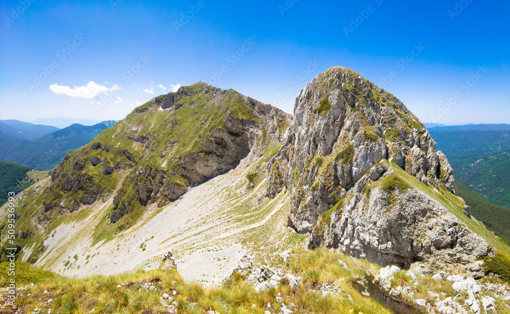 Mount Viglio (Frosinone, Italy) - In the Monti Cantari mountain range, the Monte Viglio is one of three hightest peak in Lazio region. Here during the spring with hikers.