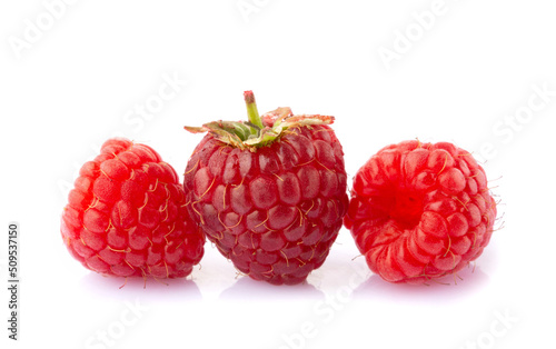 Raspberries closeup isolated on white background