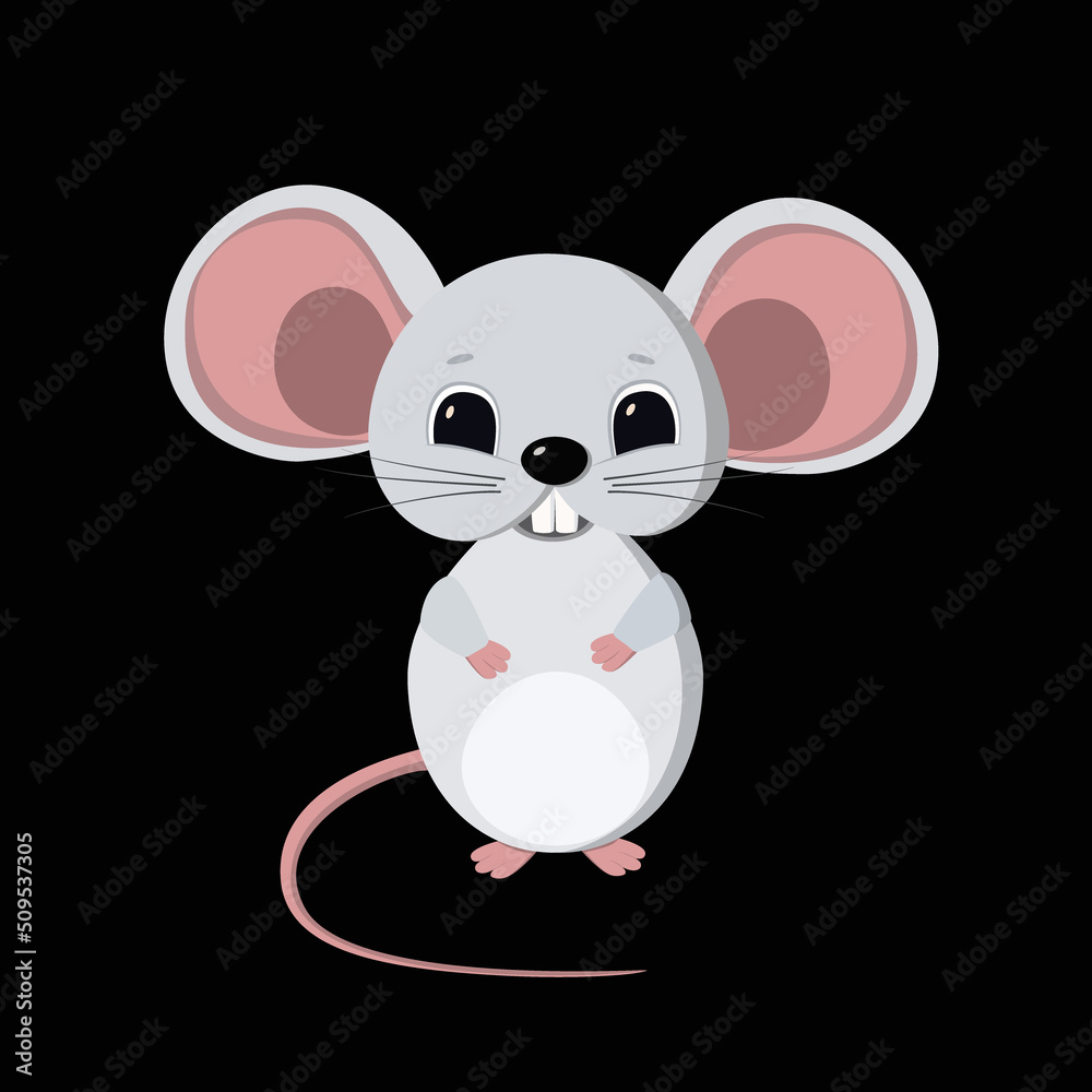 Cute little mouse symbol of New Year 2020. White metal rat according to the Chinese horoscope. Isolated vector illustration on black background, template, clipart. Cute little mouse symbol of New Year 2020. White metal rat according to the Chinese horoscope. Isolated vector illustration on black background, template, clipart.