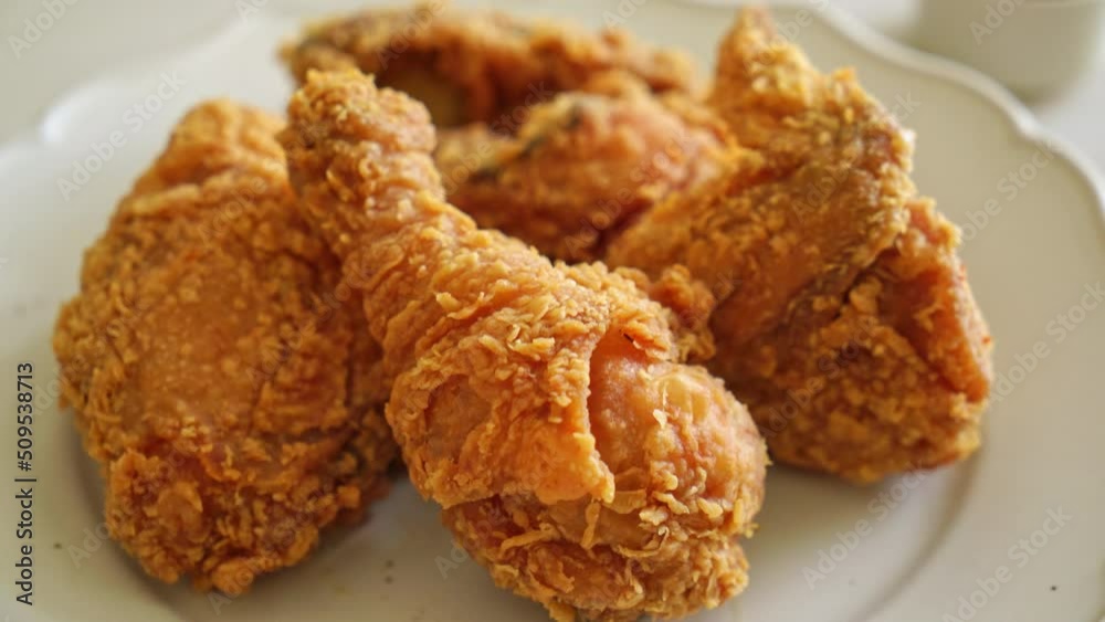 fried chicken with ketchup on plate - unhealthy food fried chicken with ketchup on plate - unhealthy food