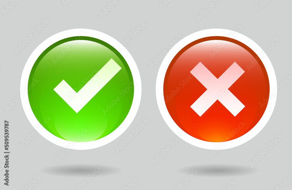 approve or accept and reject buttons, yes and wrong. approve or accept and reject buttons, yes and wrong.