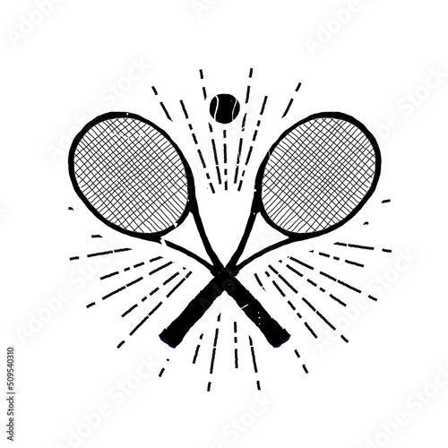 Two tennis rackets and a baall. Tournament emblem