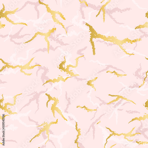 Pink marble with golden veins seamless pattern vector illustration. Beautiful shining background. Print for packaging  fabric  textile  paper  design. Abstract gentle girly pattern with gold