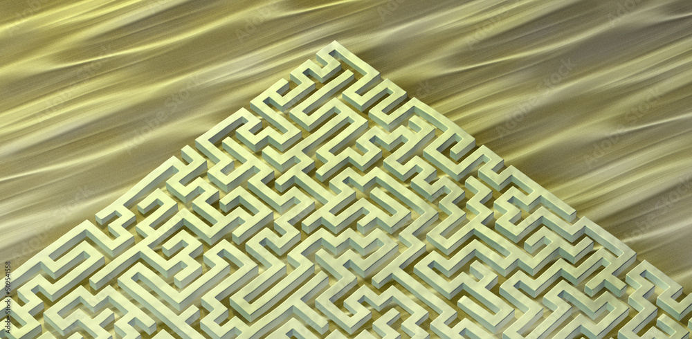 3d illustration. Stone labyrinth on a sandy background. 3d illustration. Stone labyrinth on a sandy background.
