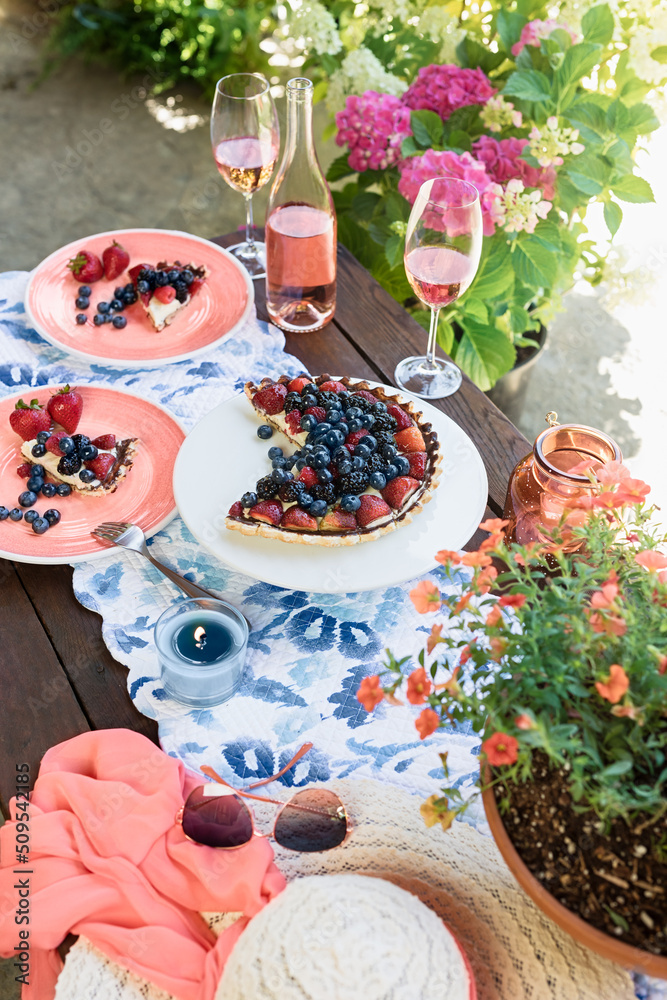 Summer Entertaining on the Patio with Fruit Tart and Rose Wine