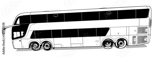 Fotografie, Obraz Drawing of a Luxury Long-distance Bus from the Side View - Black Illustration Is