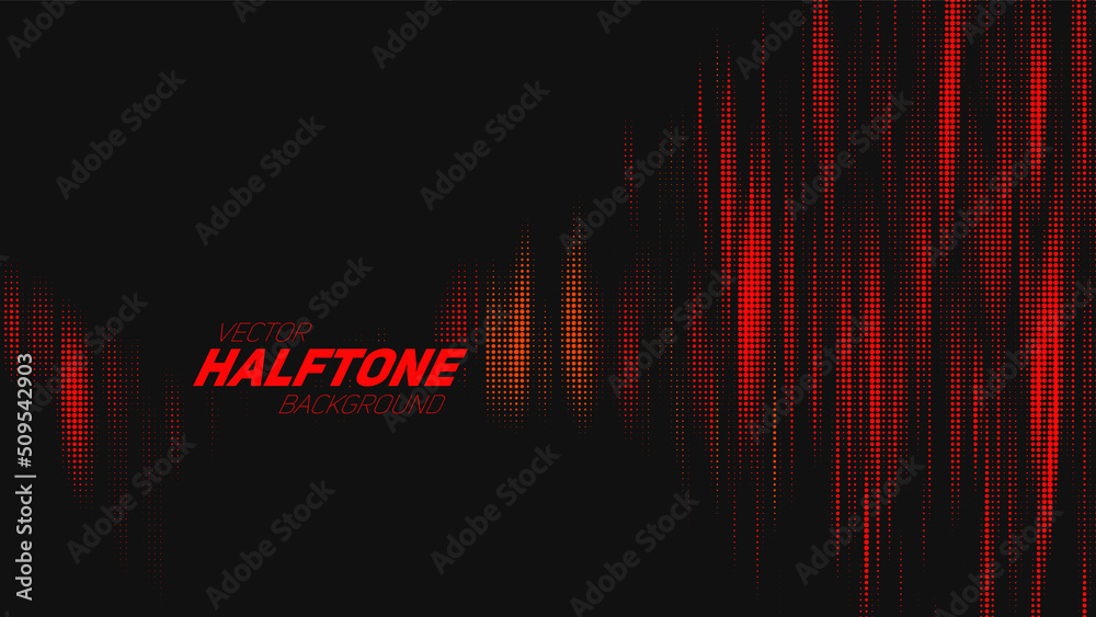 Abstract vector torn red halftone sound wave. Scrathed dotted texture element.