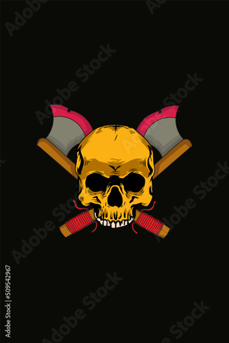 Skull with woodcutter vector illustration