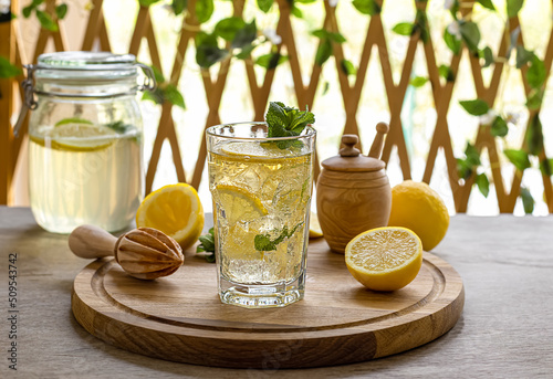 Homemade Fermentation, Probiotic Honey Lemonade Soda. Refreshing summer drink.