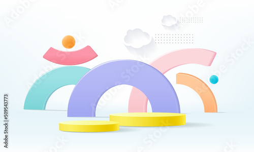 3d rendering of podium and abstract geometric with empty space for present product.