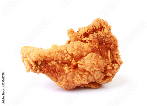 Deep fried chicken drumstick isolated on white background with clipping path	