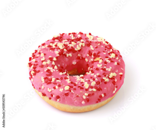 Pink donut isolated on white background with clipping path 