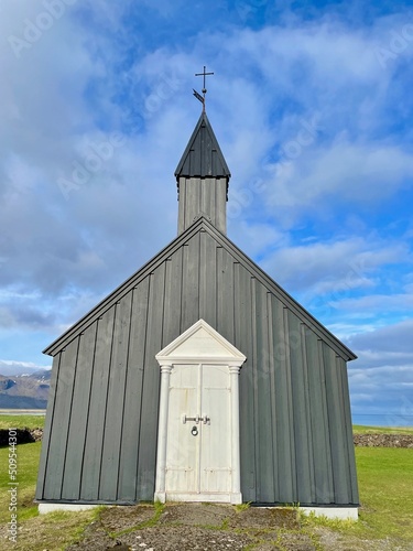 Black church in Budir, Budakirkja. Snaefellsnes Peninsula, Iceland. photo