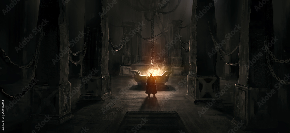 Obraz premium The ultimate boss in the dark castle, 3D illustration.