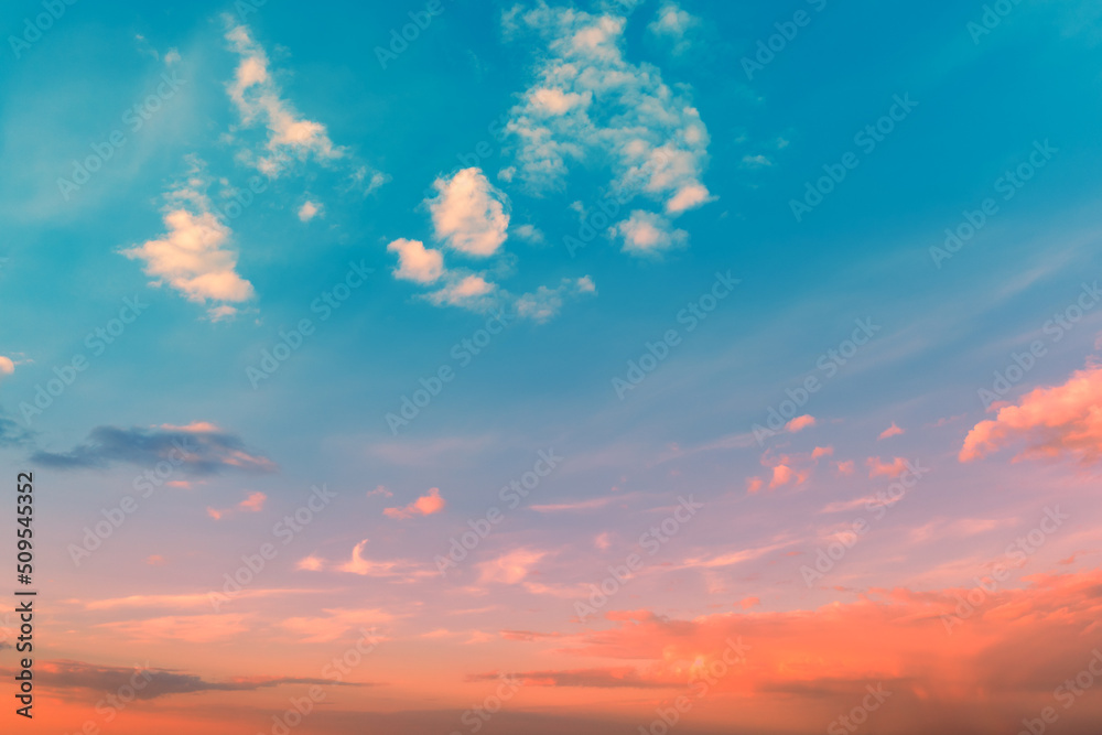 Colorful cloudy sky at sunset. Gradient color